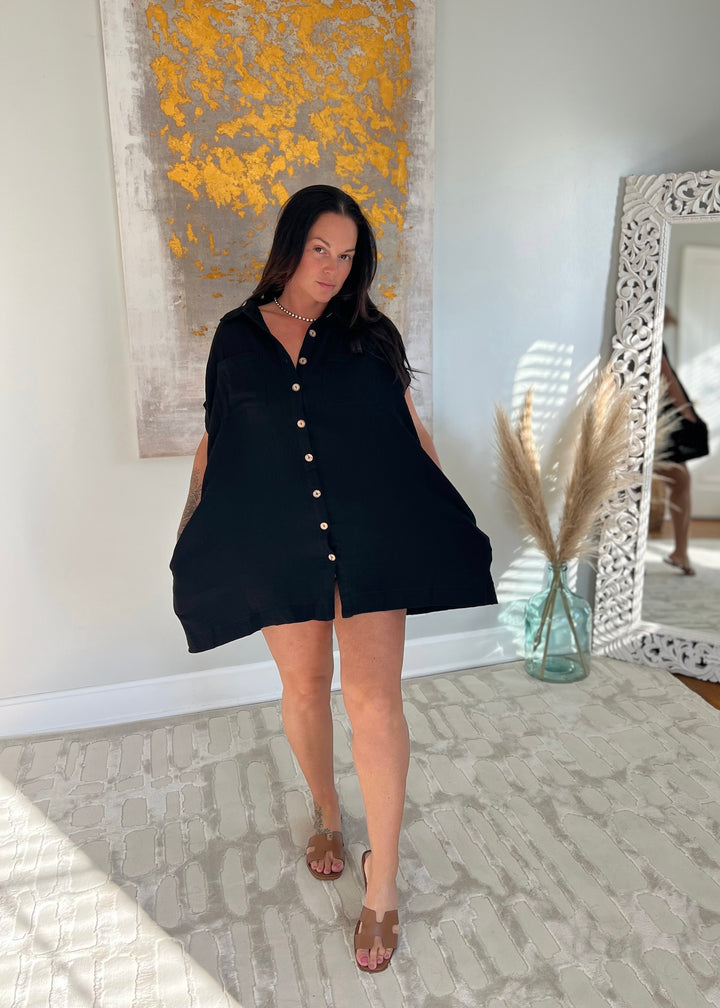 Girl Next Door Gauze Mini-Dress | Black