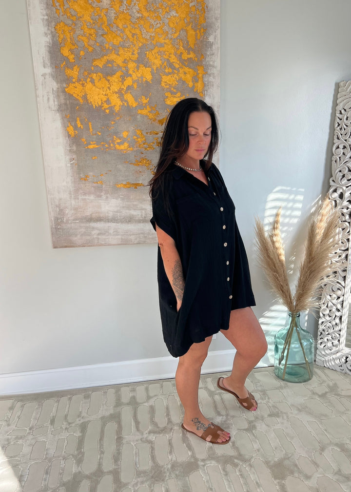 Girl Next Door Gauze Mini-Dress | Black