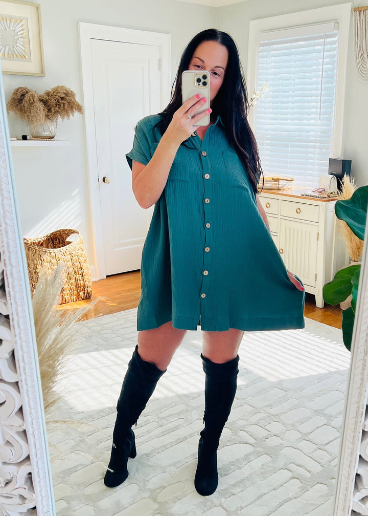 Girl Next Door Gauze Mini-Dress | Seafoam