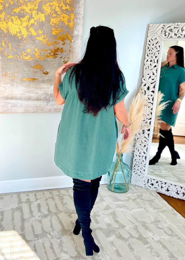 Girl Next Door Gauze Mini-Dress | Seafoam