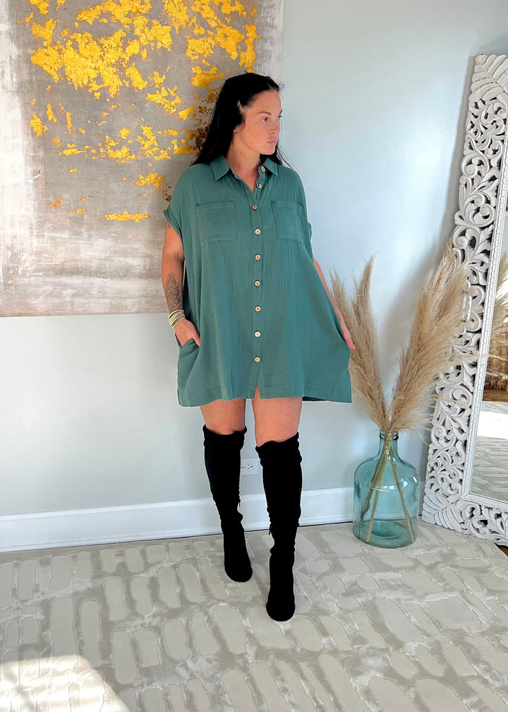 Girl Next Door Gauze Mini-Dress | Seafoam