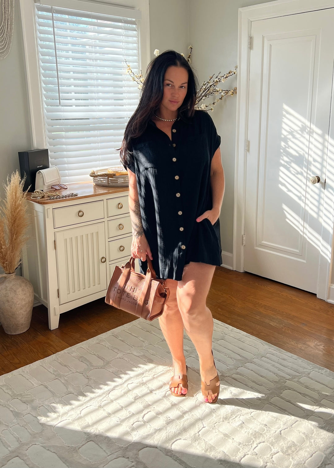 Girl Next Door Gauze Mini-Dress | Black