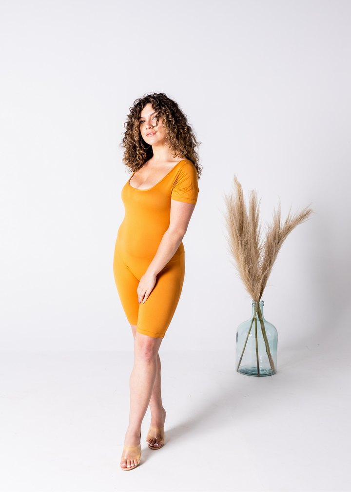 Basic Short Sleeve Romper | Camel
