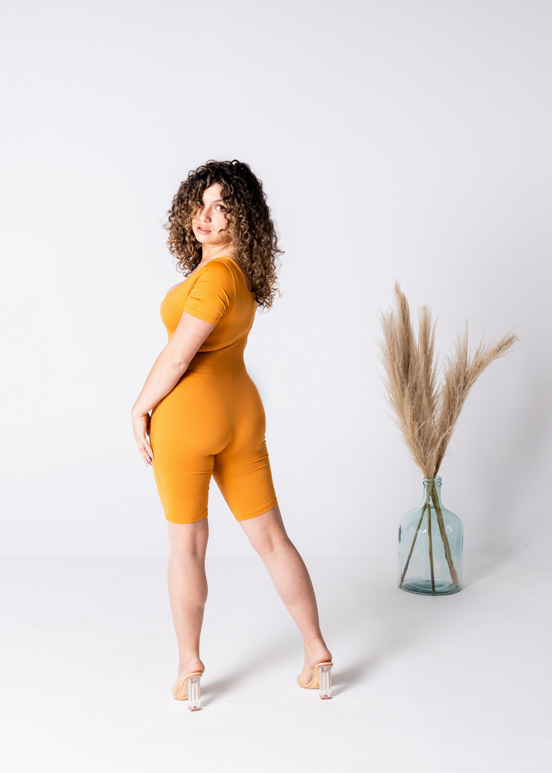 Basic Short Sleeve Romper | Camel